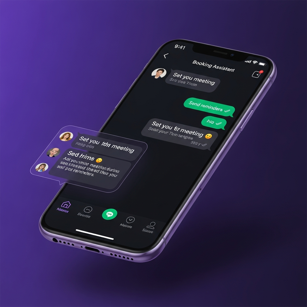 ScheduLine app interface showing LINE booking chat